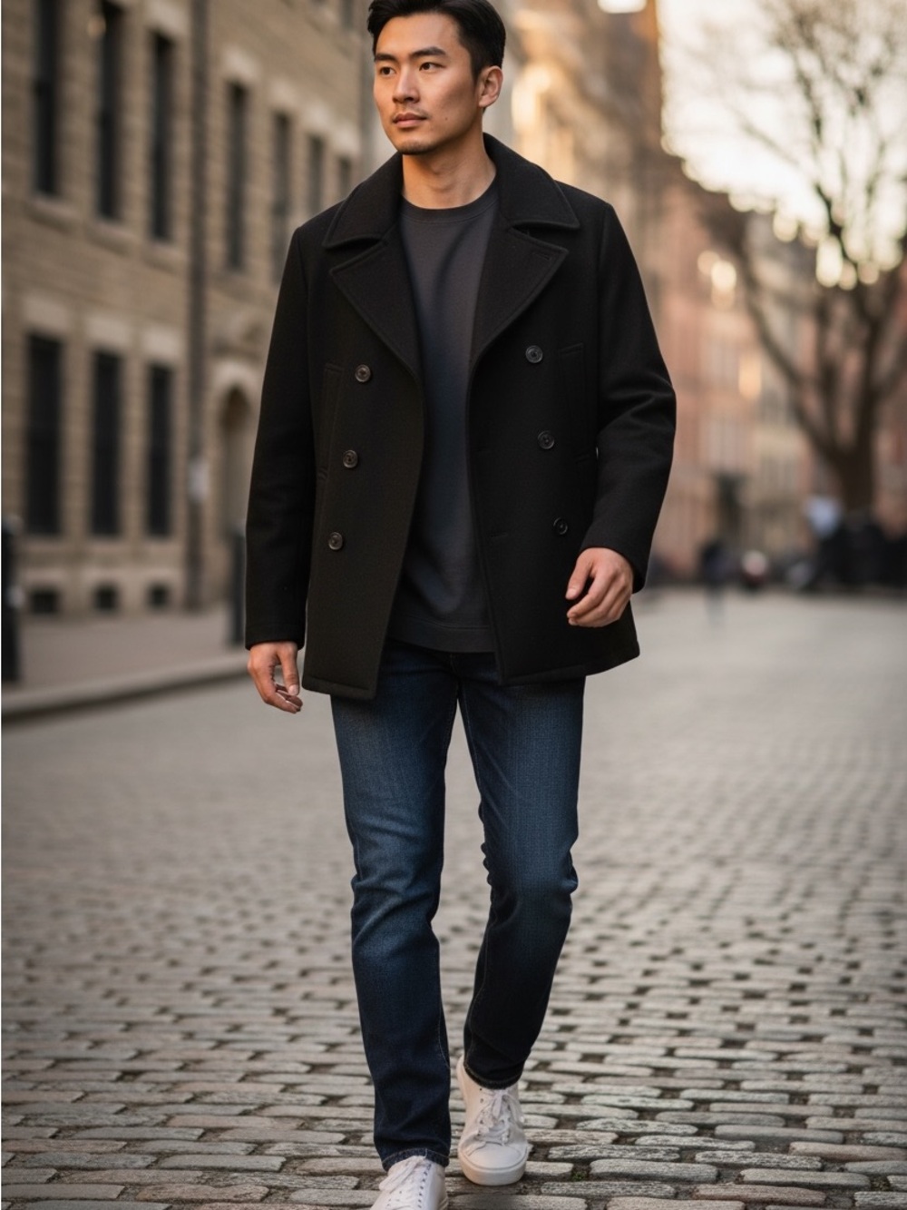 chaps coat Black Double-Breasted Peacoat - Classic Winter Jacket